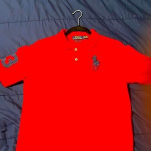 Red and navy blue polo